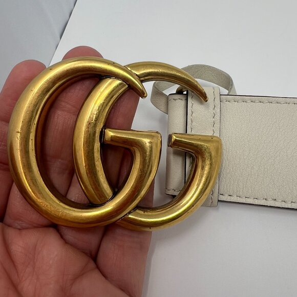 Gucci Cream 100% Leather GG Marmont Wide Belt 85 / 34 - Picture 2 of 7
